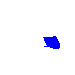 Blue pixelated shapes on gray background, including two large A-like forms and scattered smaller fragments.