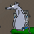 Pixelated character with long snout and large eyes stands on green platform against brown background.