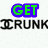 Pixelated text displays 'GET' in green on blue background above 'ICRUNK' in black, with scattered white pixels on white backdrop.