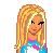 Pixel art contact sheet showing a blonde character in blue pajamas with pink accents holding white cats, alongside text boxes reading 'my', 'hello', 'kitty', and 'pi's!'