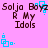 Pixelated text 'Solja Boyz R My Idols' on pink background with cyan square-dot animations.