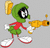 Pixelated cartoon character with green body, red shirt, white shoes, and yellow accessories holding a golden weapon against gray background.