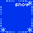 Blue background with white pixelated snowflakes and 'snow' text arranged in a pattern