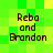Green and yellow pixelated background with four identical text blocks reading "Rebo and Brandon" in dark brown pixelated font
