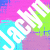 Pixelated image with vibrant pink, blue, and green background featuring white stylized text elements.