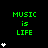Green text 'MUSIC is LIFE' on black background with white star icons in vertical , some showing varying star counts