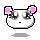 Four pixelated cartoon animal head icons arranged in a , each with pink inner ears and black outlines on gray background