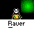 Pixelated character with white mask-like face and yellow body holds green object, displayed across multiple poses with colored background elements.