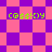 Pixelated pattern with alternating pink and purple checkered sections, green text 'C@#$!OY' repeated across the image.