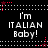 Pixelated text 'I'm ITALIAN Baby!' repeated in a pattern with red star accents on black background