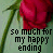 A 3x2 contact sheet of six animated frames showing a red rose with green stems and leaves, each frame displaying the text "so much for my happy ending" with varying letter coloring.
