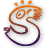 Four identical animated frames of a stylized S-shaped mascot with orange crown-like details and purple outline on white background.