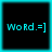 Four identical cyan text icons on black backgrounds with cyan borders, arranged in a