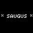 Four quadrants display 'SAUGUS' text with asterisks on black, olive green, yellow, and olive green backgrounds.