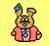 Pixelated bunny icon with brown fur, blue eyes, and pink clothing against a yellow background.
