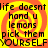 A static image with a yellow and orange spiral background displaying repeated text in black pixelated font.