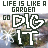 Animated contact sheet of a 4x3 grid showing sequential frames of an AOL Instant Messenger buddy icon with pixelated text and green color changes over a blurred garden background.