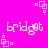 Pixelated text 'bridget' in white on bright pink background with small square patterns, no visible animation changes.