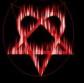 Static pixelated icon of a red and pink pentagram-shaped face with glowing eyes, mouth, and outline against black background.