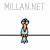 A pixelated bird character in light blue clothing stands on a wire, with visible text 'MILLAN.NET' repeated across the background.