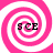 Four identical pink and white spiral patterns arranged in a , each containing the text "SCE" at center