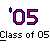 Pixelated red '05 text with blue outline on gray background, repeated across two with white text below each