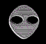 Six pixelated alien head icons arranged in two , each with distinct eye and facial patterns on a black background
