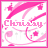 Pixelated pink and white icon with 'Chrissy' text, featuring diagonal stripes, stars, swirls, and a border.