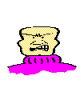 Pixelated cartoon head with yellow skin and pink sweater showing four distinct facial expressions in sequence.