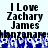 Pixelated text reads "I Love Zachary James" above a blue and white pixelated pattern resembling water or waves.