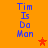 Blue pixelated text "Tim Is Do Man" on orange background with red and orange stars, animated star color change.
