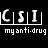 Static black-and-white pixel art icon featuring large blocky letters "CSI" above smaller text "my anti-drug" in a retro digital style.