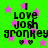 Green background with pink stars, black text reading 'I LOVE JOSH gronkey' and two small hearts below.