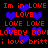 Red pixelated text and blue heart shapes on a black background, with repeated phrases like "Im in LOVE" and "i love britt".