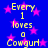 Blue background with pink stars and yellow text reading 'Every 1 loves a Cowgurl' repeated in two