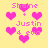Pixelated yellow background with pink text and hearts, showing 'Shaine + Justin 4 eva' repeated in a pattern
