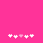 A bright pink background features two horizontal of white and light pink pixelated heart shapes, with one having a slightly different arrangement than the other
