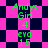 Green text on a pink and black checkered background with diamond-shaped patterns, displaying 'Andys Girl 4 evo 15' in multiple repeated sections.