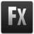 Pixelated icon with large white 'FX' letters on dark gray background, rounded corners, and subtle gradient effect.