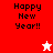 Pixelated 'Happy New Year!!' text on red, white, and pink backgrounds with a star icon changing color.