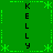 Green background with vertical text "KELLY" on both sides, surrounded by green star and line patterns.