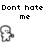 Pixelated text and three identical cartoon figures on a white background with one gray rectangle.