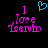 Pixelated text 'I Love Tgenio' in pink with a cyan heart symbol above the 'I' on a black background.