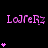A black background displays repeated pink text 'LoJreRz' with varying numbers of small pink hearts below each instance, some hearts animated to change position.