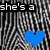 A static image with a black-and-white striped background, blue heart shapes, and overlaid text reading "she's a very freaky girl".