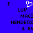 Blue background with black text and a white pixelated heart symbol above the word LUV, repeated twice in a