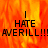 Animated icon with fiery orange-red background displaying repeated text 'I HATE AVERILL!!!' in black pixelated font, showing frame-by-frame changes.