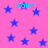 Pink background with scattered blue stars and cyan text reading 'sara' in multiple locations.