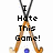 Pixelated image of scissors with orange handles and black blades, overlaid with bold text reading "I Hate This Game!" on a white background.