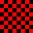 Red and black checkered pattern with two distorted circular sections on the right side.